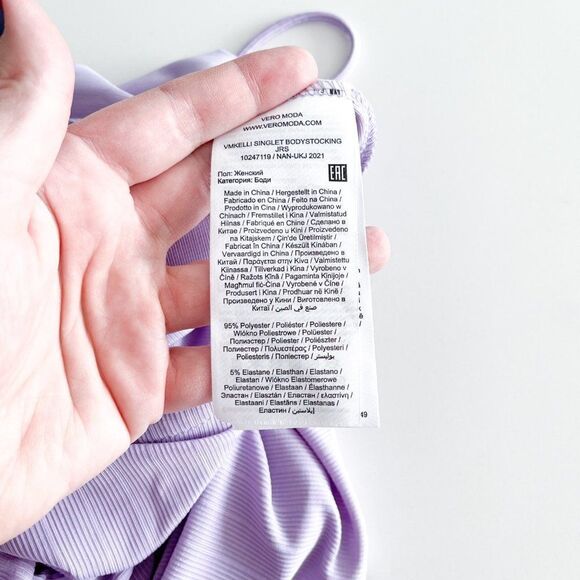 VERO MODA Kelli Singlet Bodystocking Thong Bodysuit In Pastel Lilac // Size Lg - Picture 4 of 7